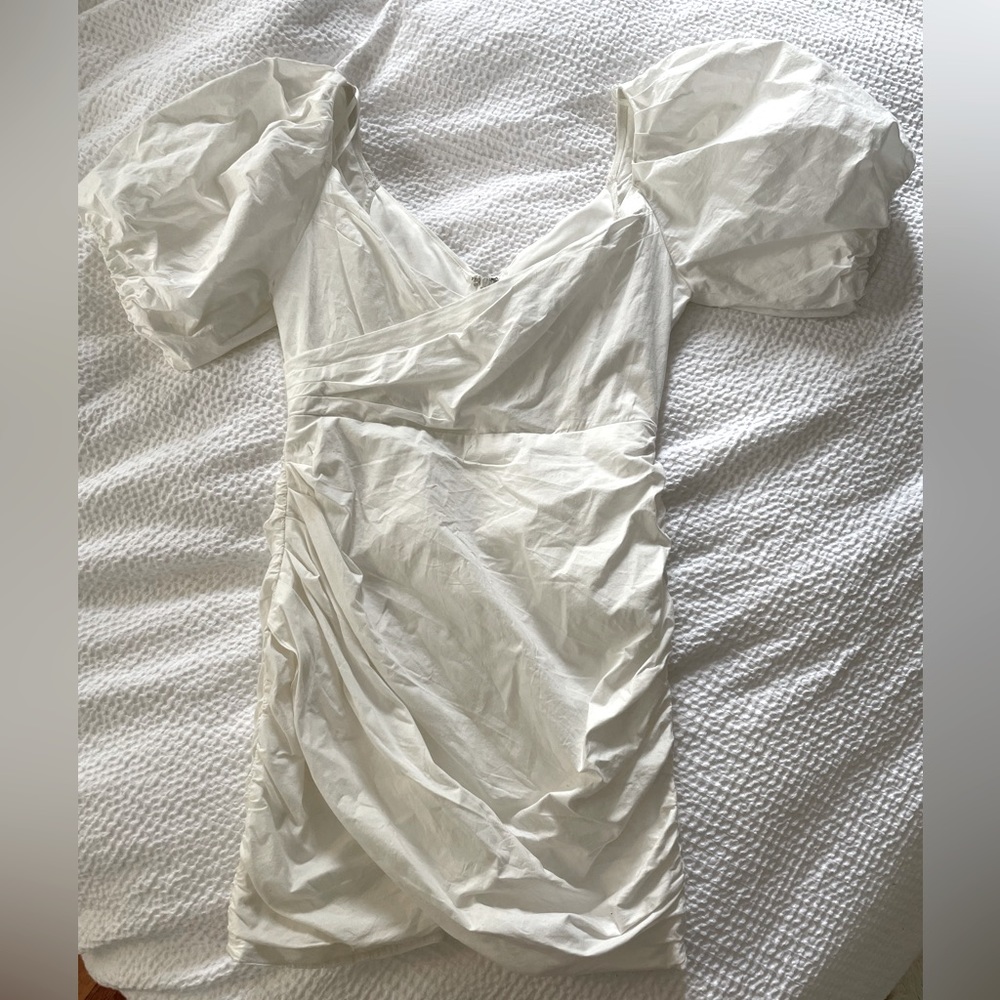 DO + BE puff sleeve white mini dress